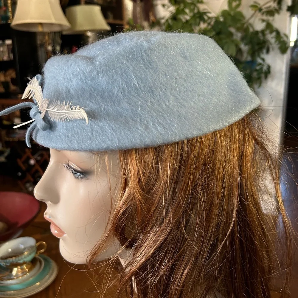 Vintage Baby Blue Pillbox-like Hat